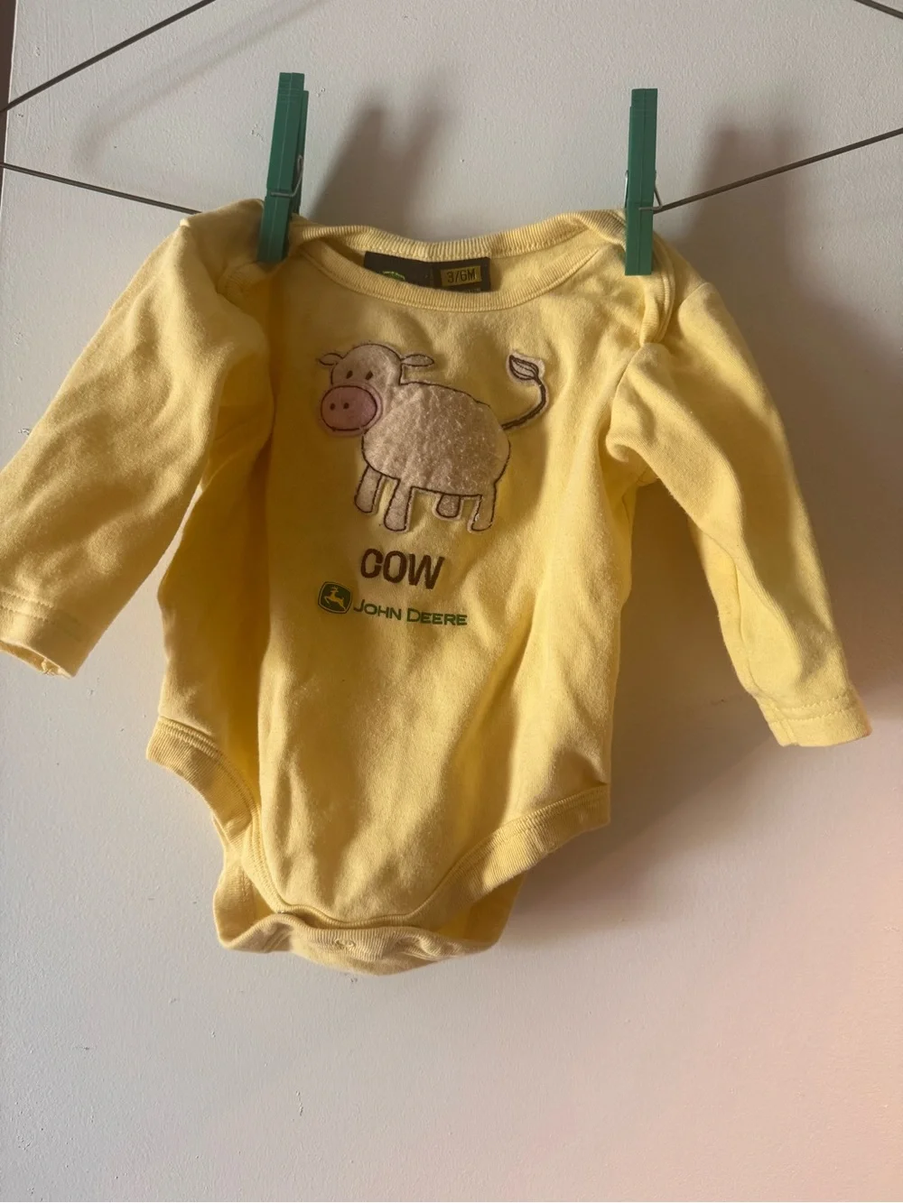 John Deere Yellow Long-Sleeve Baby Bodysuit with Cow Appliqué